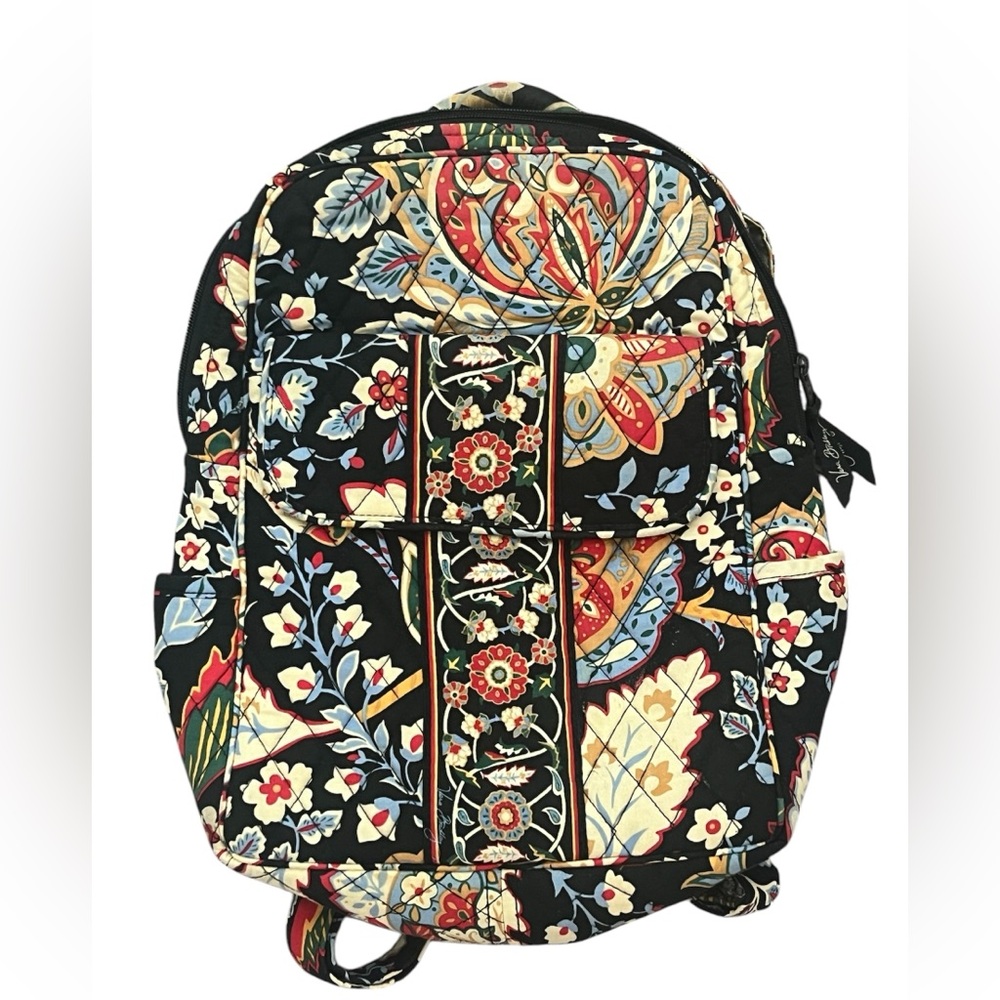 Vera Bradley Floral Quilted Black Backpack with Adjustable Straps